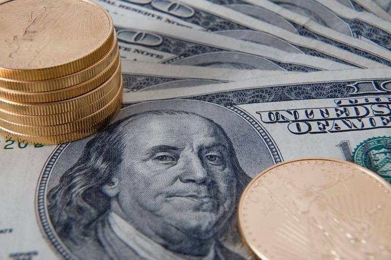 US dollar with coins