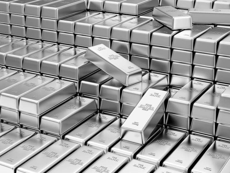 Silver bars stacked