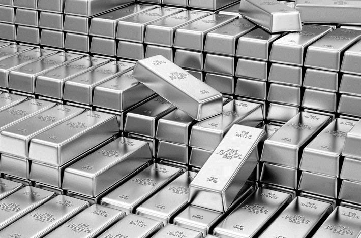 Image of rows and rows of neatly stacked silver bars