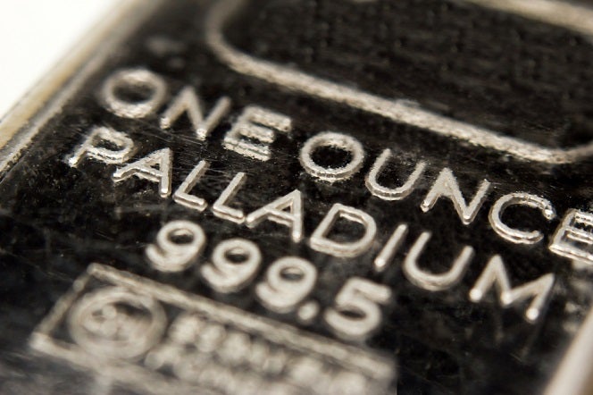 One Ounce Palladium bar in a close-upOne Ounce Palladium bar in a close-up