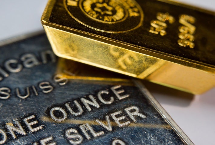 Image of one ounce silver and 50 g gold bullion
