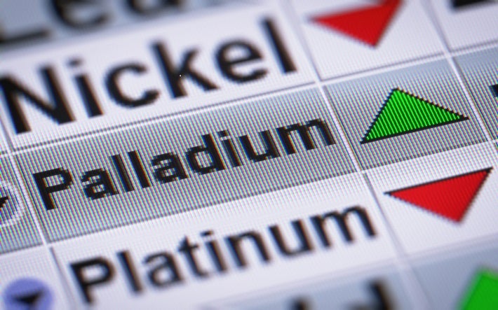 Image shows nickel, palladium and platinum and their price going up or down