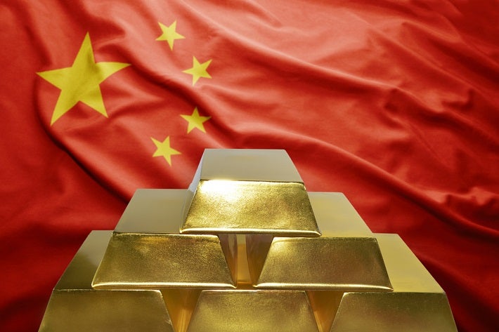 Image: Chinese Flag with Pile of GOld