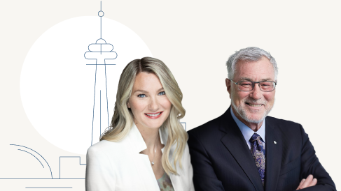 Eric and Larisa Sprott with a cartoon image of Toronto in the background