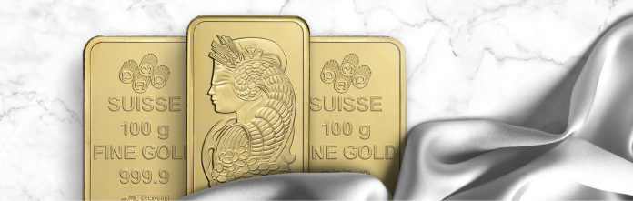 Three gold bars with silver cloth